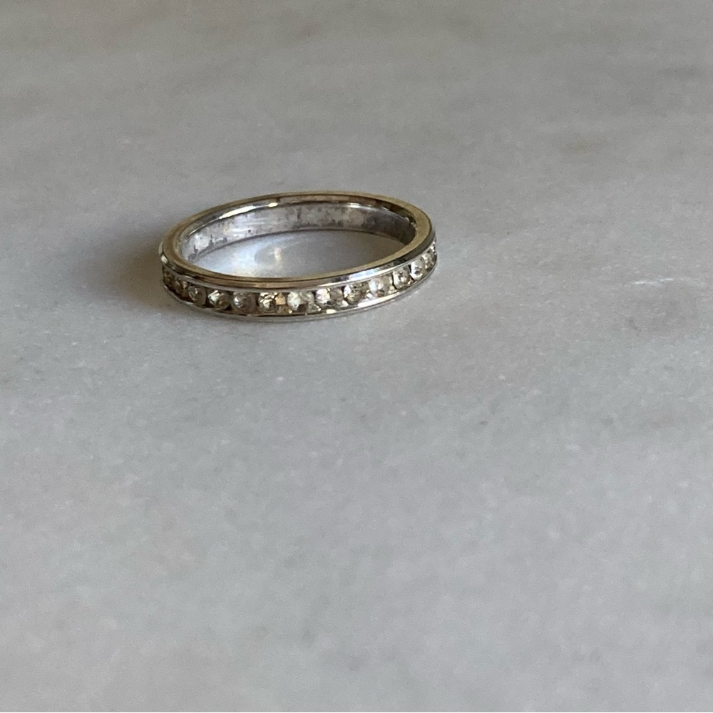 Minimalist Silver Band With Tiny Faux Diamonds